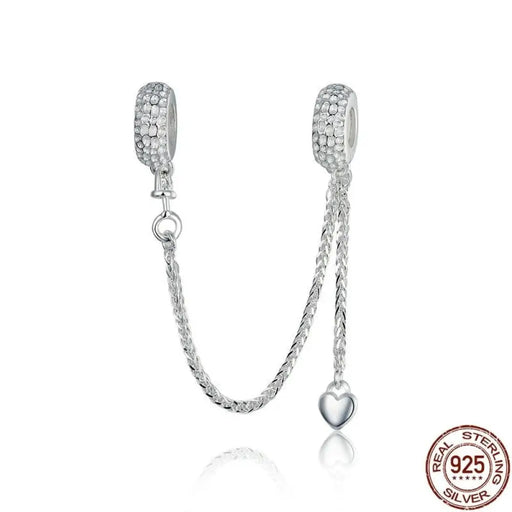 925 Sterling Silver Gold And Tire Safety Chain Heart Shape