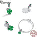 925 Sterling Silver Heart Charm Green Four Leaf Bead Pendant