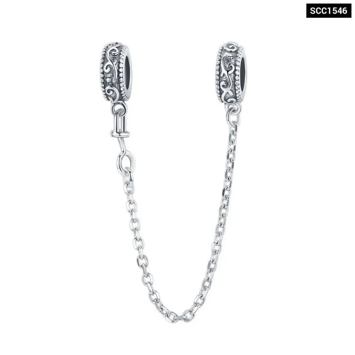 925 Sterling Silver Heart Lock And Key Dangle Safety Chain