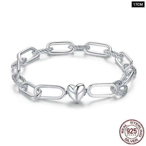 925 Sterling Silver Heart Paper Clip Love Chain Bracelets