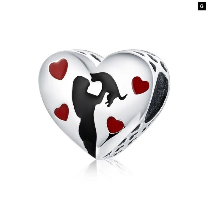 925 Sterling Silver Heart-shape Collection Charms Cat Love