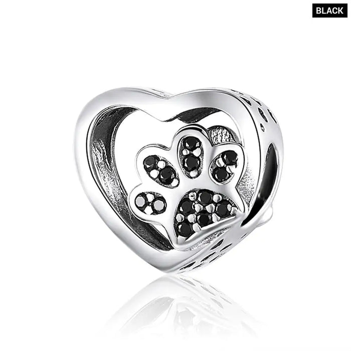 925 Sterling Silver Heart-shape Collection Charms Cat Love