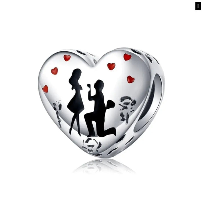 925 Sterling Silver Heart-shape Collection Charms Cat Love