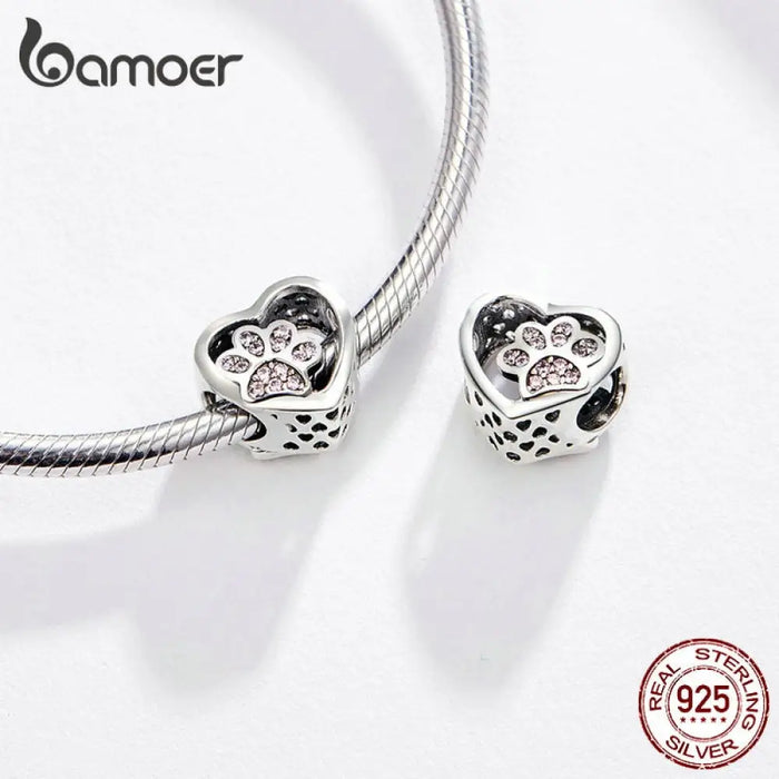 925 Sterling Silver Heart-shape Collection Charms Cat Love