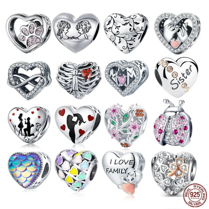 925 Sterling Silver Heart-shape Collection Charms Cat Love