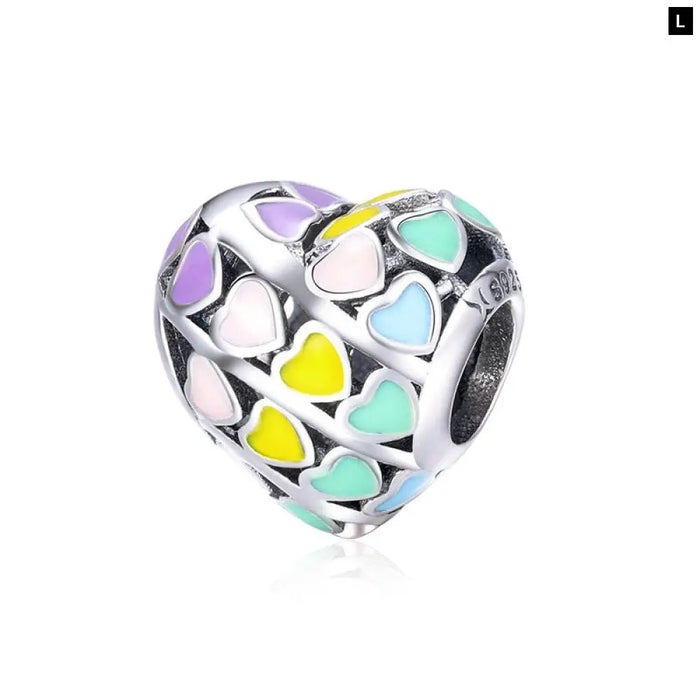 925 Sterling Silver Heart-shape Collection Charms Cat Love