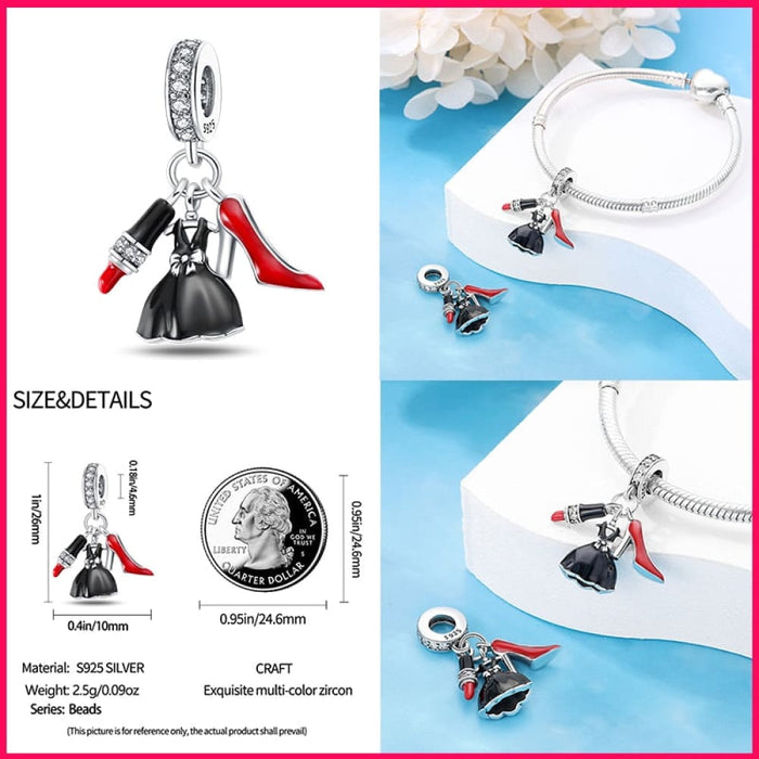 925 Sterling Silver High Heels Lipstick Camera Life Series Charms Beads Fit Pandora Original Bracelets DIY Jewelry