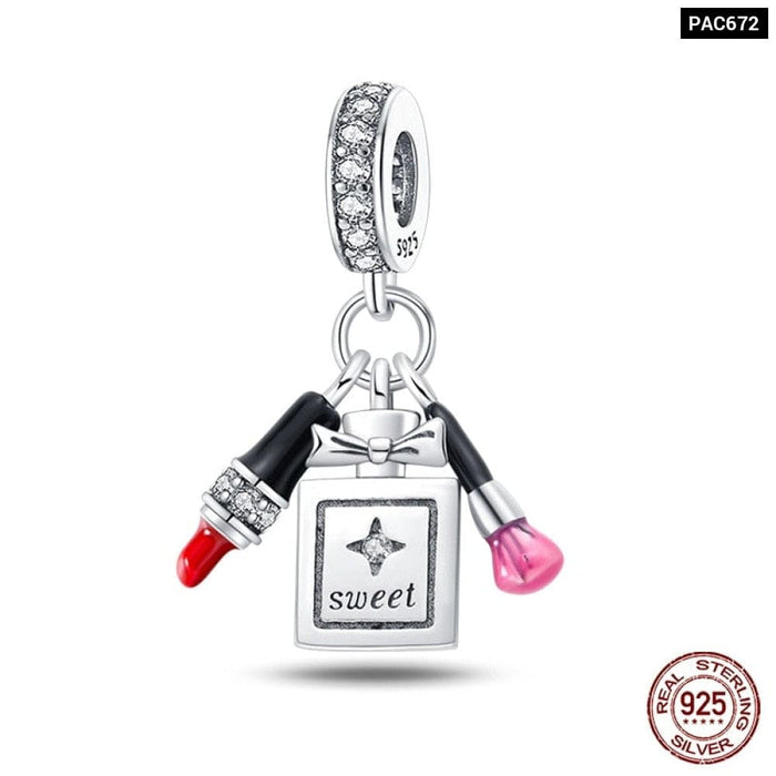 925 Sterling Silver High Heels Lipstick Camera Life Series Charms Beads Fit Pandora Original Bracelets DIY Jewelry