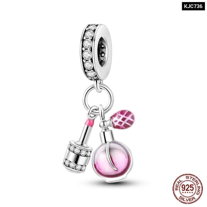 925 Sterling Silver High Heels Lipstick Camera Life Series Charms Beads Fit Pandora Original Bracelets DIY Jewelry