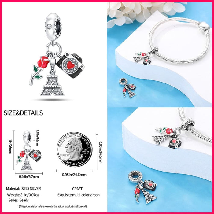 925 Sterling Silver High Heels Lipstick Camera Life Series Charms Beads Fit Pandora Original Bracelets DIY Jewelry