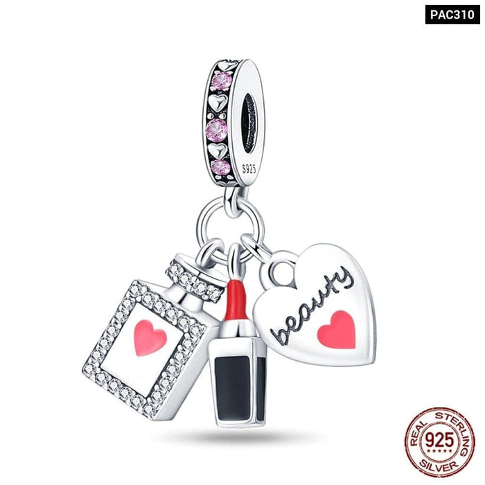 925 Sterling Silver High Heels Lipstick Camera Life Series Charms Beads Fit Pandora Original Bracelets DIY Jewelry