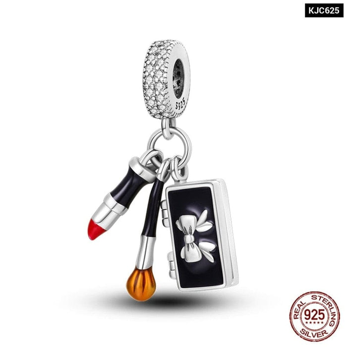 925 Sterling Silver High Heels Lipstick Camera Life Series Charms Beads Fit Pandora Original Bracelets DIY Jewelry