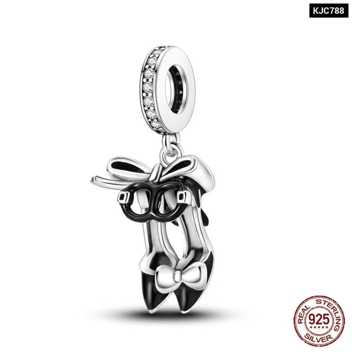 925 Sterling Silver High Heels Lipstick Camera Life Series Charms Beads Fit Pandora Original Bracelets DIY Jewelry