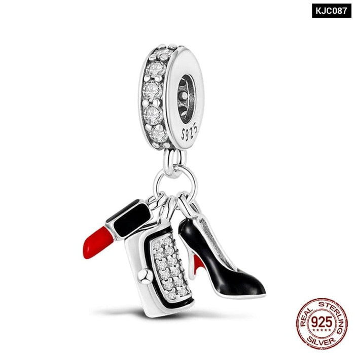 925 Sterling Silver High Heels Lipstick Camera Life Series Charms Beads Fit Pandora Original Bracelets DIY Jewelry