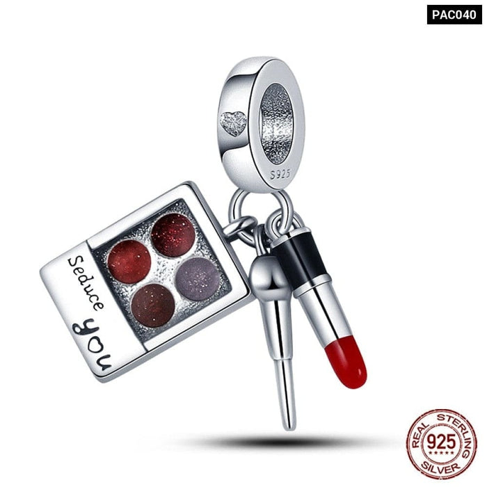 925 Sterling Silver High Heels Lipstick Camera Life Series Charms Beads Fit Pandora Original Bracelets DIY Jewelry