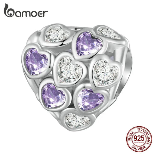 925 Sterling Silver Infinite Love Bead Purple Heart Zircon