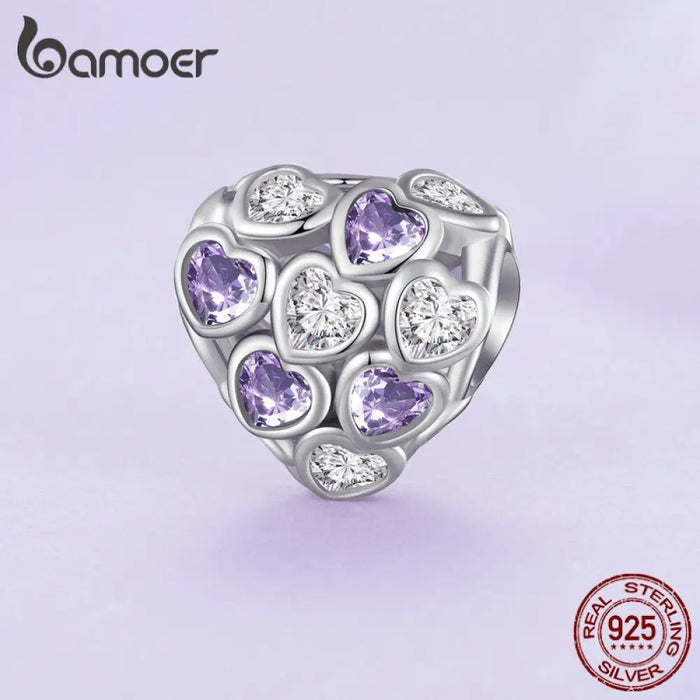 925 Sterling Silver Infinite Love Bead Purple Heart Zircon