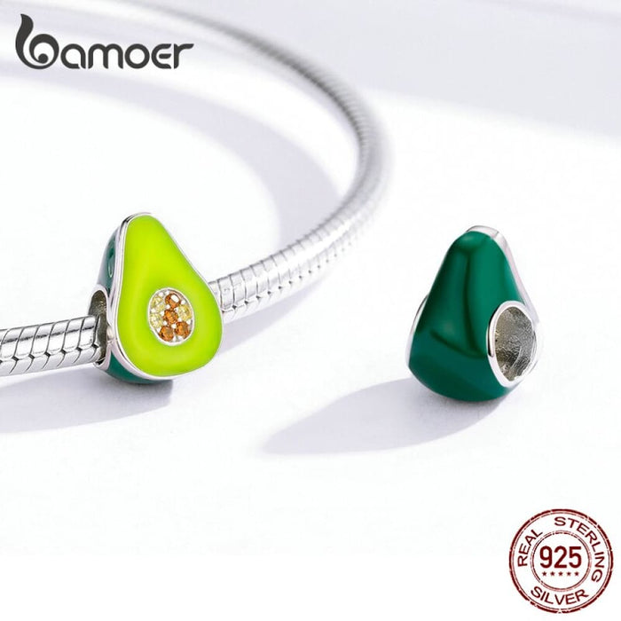 925 Sterling Silver Jewelry Green Enamel Avocado Fruit Charm For Silver Bracelet 3Mm Women Jewelry Making