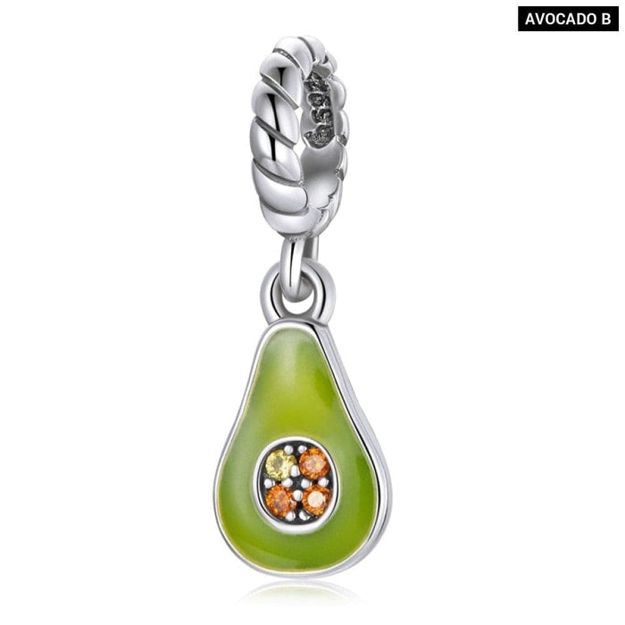 925 Sterling Silver Jewelry Green Enamel Avocado Fruit Charm For Silver Bracelet 3Mm Women Jewelry Making