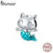 925 Sterling Silver Kitty Mermaid Charm Blue Enamel Bead