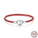 925 Sterling Silver Red Leather Rope Hole Charm Bead