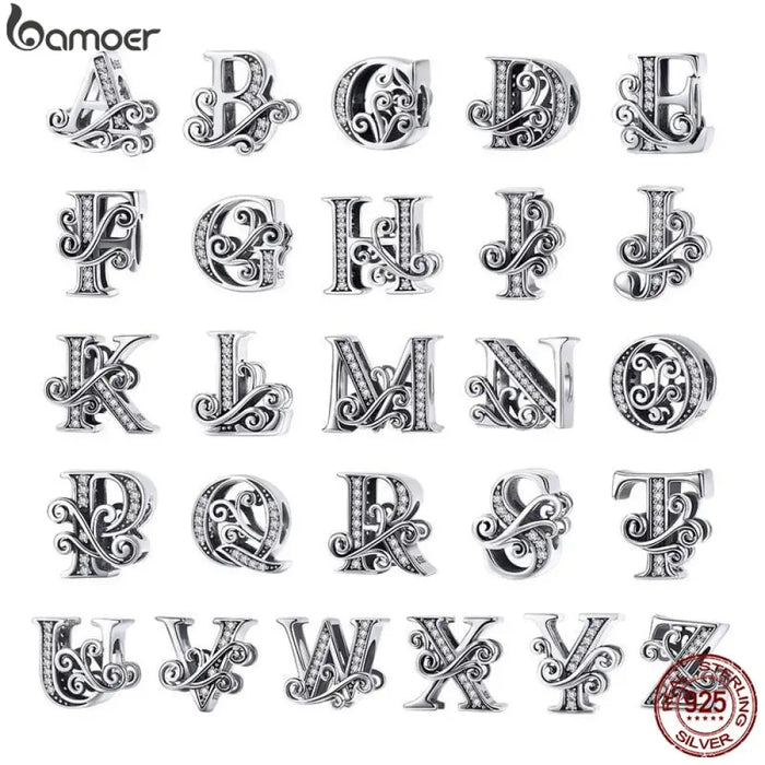 925 Sterling Silver Letter a To z 26 Charms Openwork Cz