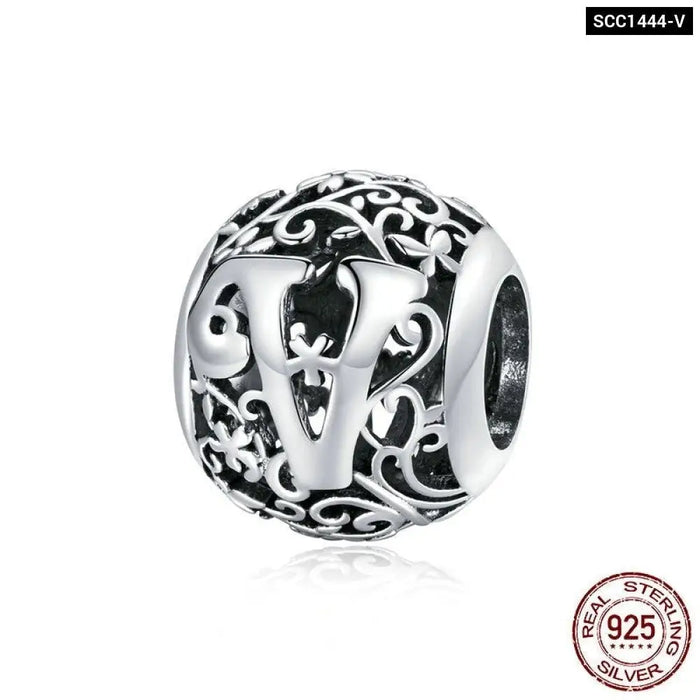 925 Sterling Silver Letter Retro Charms Openwork Alphabet