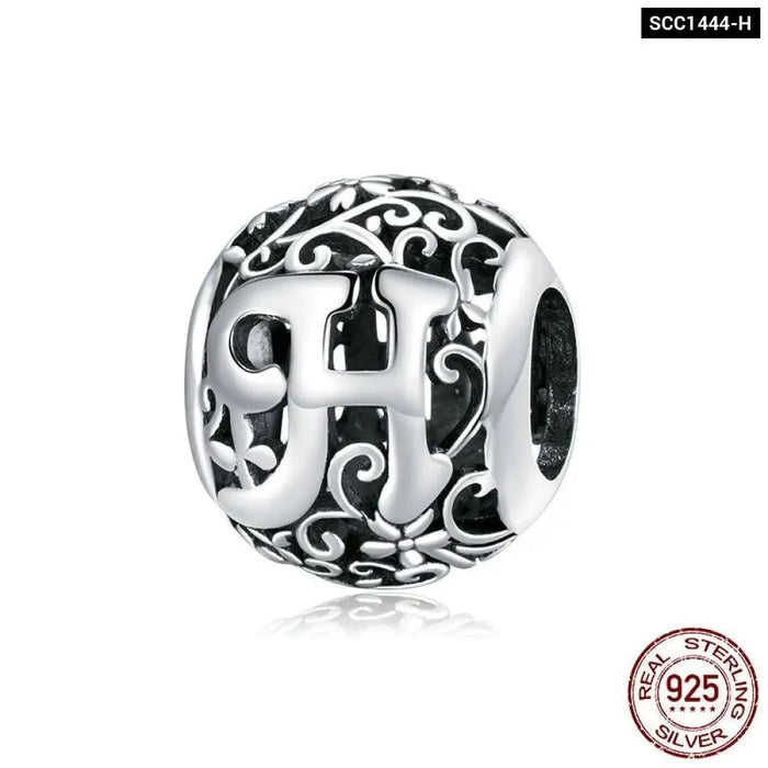925 Sterling Silver Letter Retro Charms Openwork Alphabet
