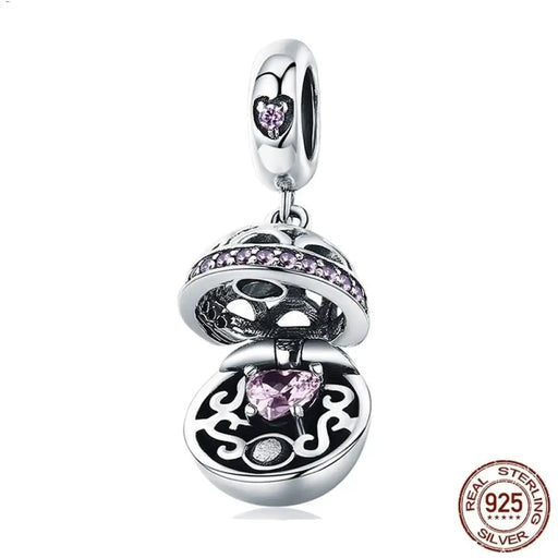 925 Sterling Silver Love Box Dangle Ball Charm Pendant Fit