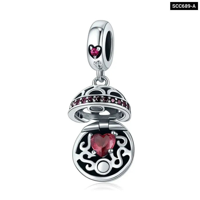 925 Sterling Silver Love Box Dangle Ball Charm Pendant Fit