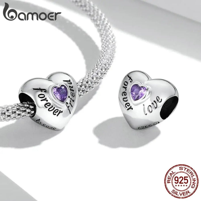 925 Sterling Silver Love Family Charm Heart-shaped Beads