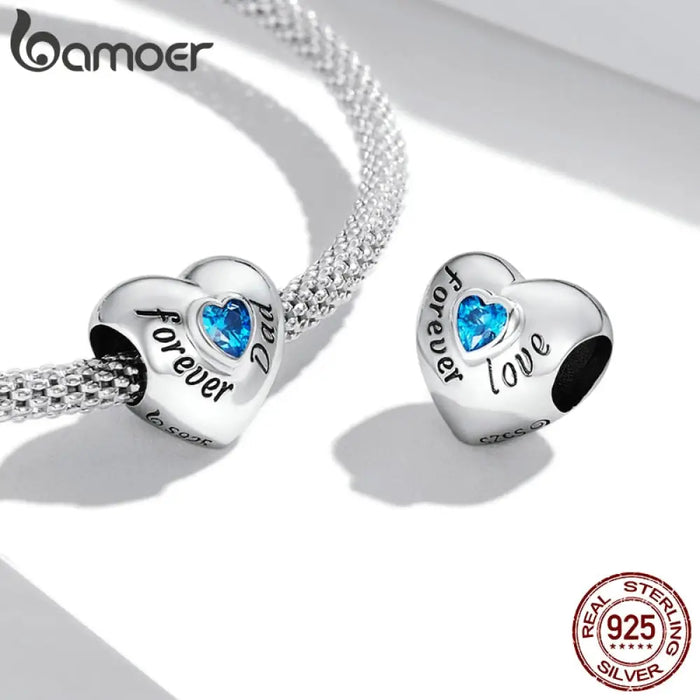 925 Sterling Silver Love Family Charm Heart-shaped Beads