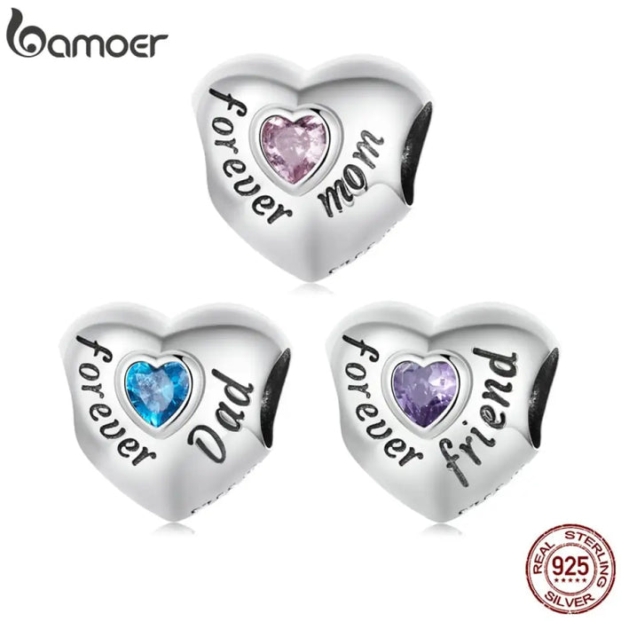 925 Sterling Silver Love Family Charm Heart-shaped Beads