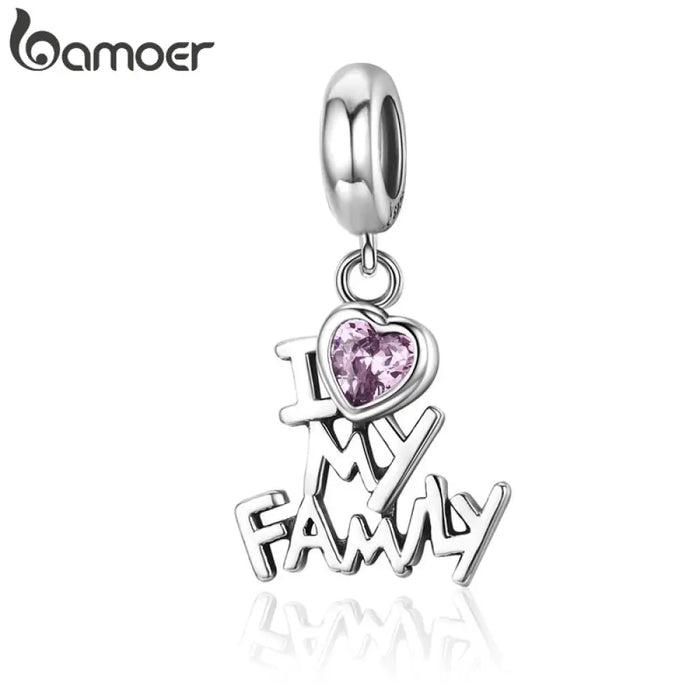 925 Sterling Silver i Love My Family Heart Dangle Charms Fit