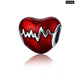 925 Sterling Silver Love Heart Ecg & Red Enamel Beads Fit