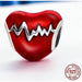 925 Sterling Silver Love Heart Ecg & Red Enamel Beads Fit