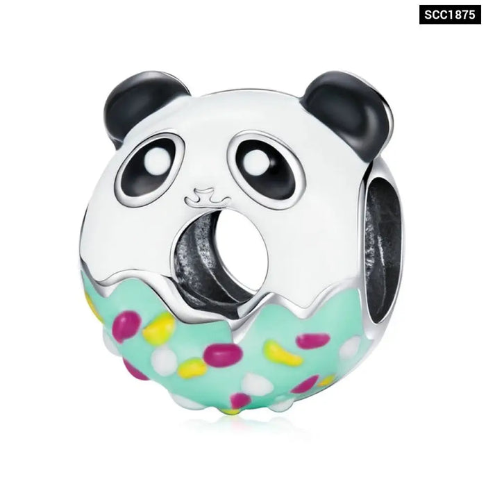 925 Sterling Silver Lovely Enamel Animal Panda Bear Kitty