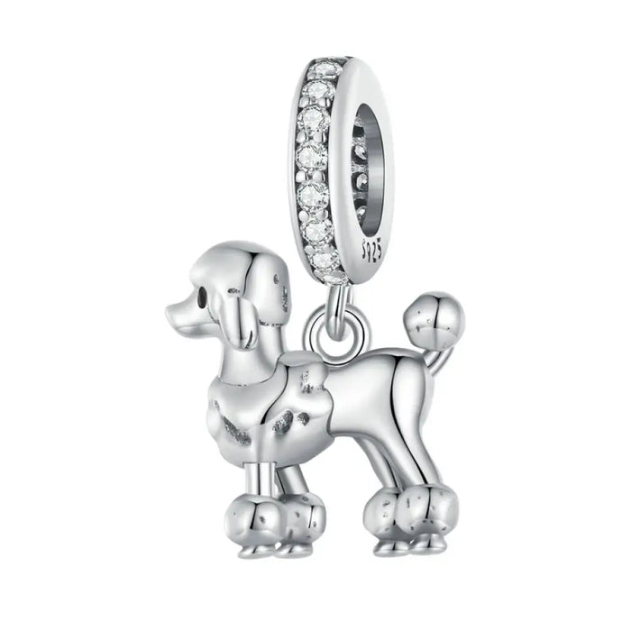 925 Sterling Silver Lovely Pet Series Poodle Hanging Bead