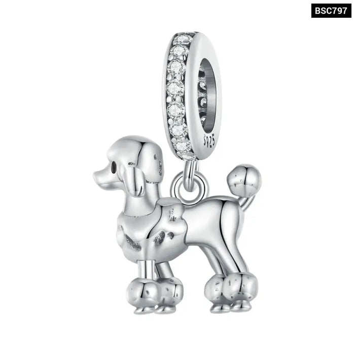 925 Sterling Silver Lovely Pet Series Poodle Hanging Bead