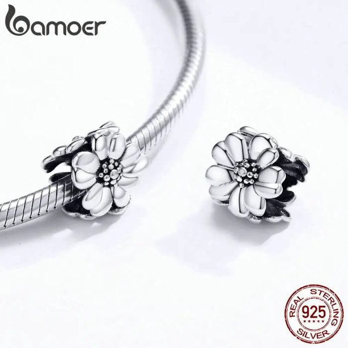 925 Sterling Silver Metal Flower Beads Charm For Women