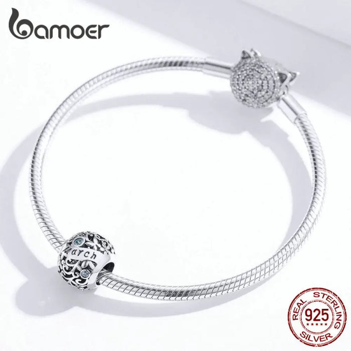 925 Sterling Silver Month Stone Round Beads Fit Women Charm