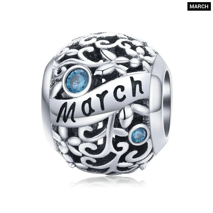 925 Sterling Silver Month Stone Round Beads Fit Women Charm