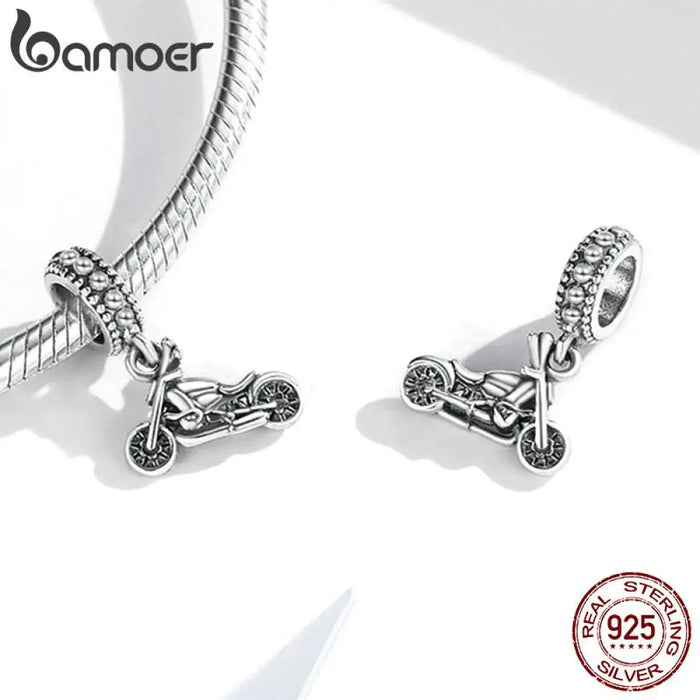 925 Sterling Silver Motorcycle Charm Cool Motorbike Pendant