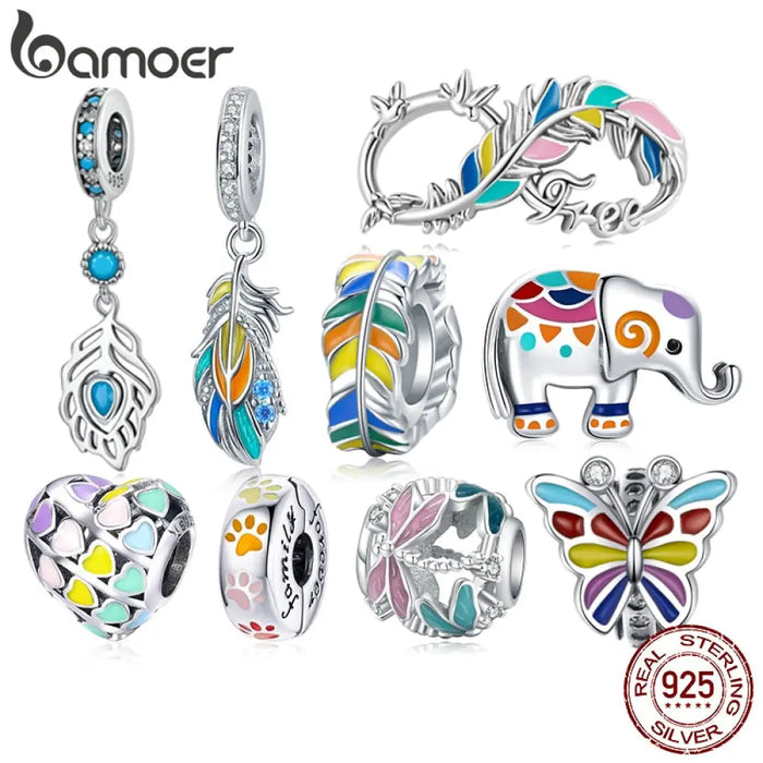 925 Sterling Silver Multicolour Enamel Peacock Feather