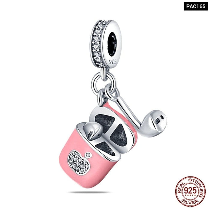 925 Sterling Silver Music Earphone Charms Beads Fit Pandora Bracelets Necklaces Fine DIY Jewelrys