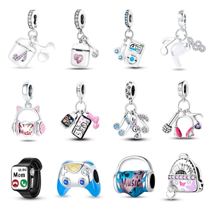 925 Sterling Silver Music Earphone Charms Beads Fit Pandora Bracelets Necklaces Fine DIY Jewelrys