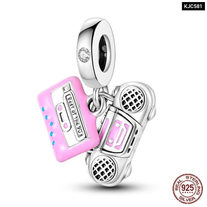 925 Sterling Silver Music Earphone Charms Beads Fit Pandora Bracelets Necklaces Fine DIY Jewelrys