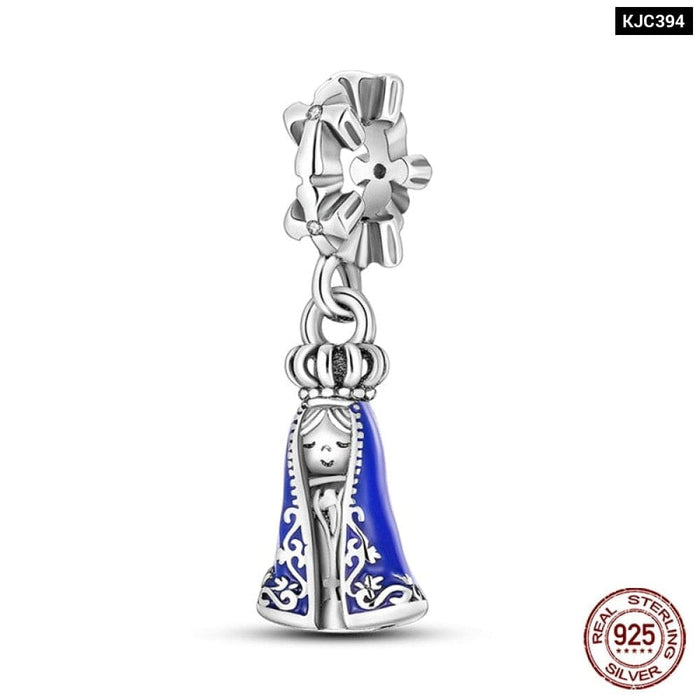 925 Sterling Silver Nossa Senhora Aparecida Dangle Charms Beads Fit Pandora Bracelets DIY Jewelry Making For Women