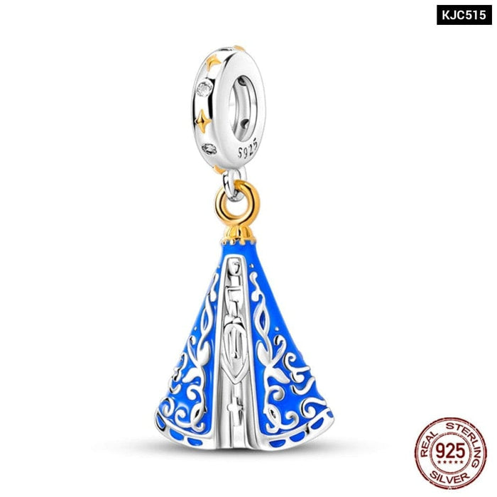 925 Sterling Silver Nossa Senhora Aparecida Dangle Charms Beads Fit Pandora Bracelets DIY Jewelry Making For Women