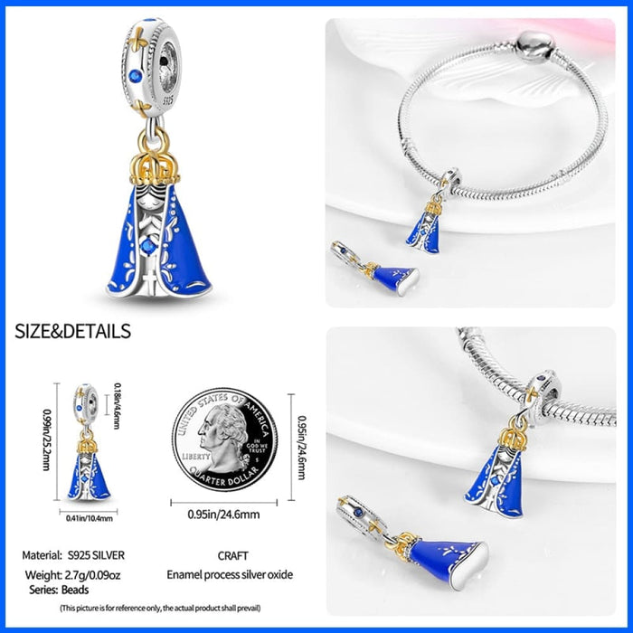 925 Sterling Silver Nossa Senhora Aparecida Dangle Charms Beads Fit Pandora Bracelets DIY Jewelry Making For Women